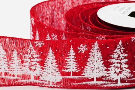 Trees. Snowflakes Wired Ribbon_KF6328GC-8-7_red